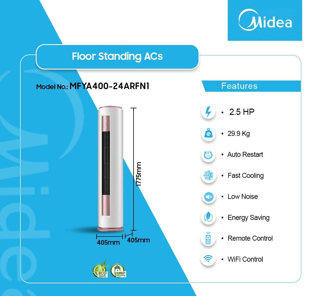 Midea Floor Standing Inverter AC R410 24000BTU MFYA400-24ARFN1