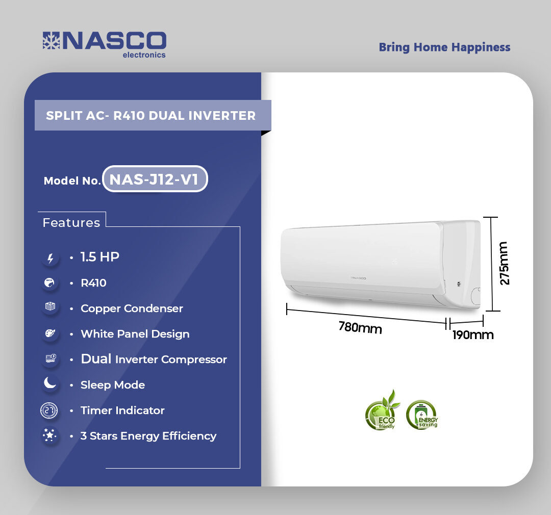 Nasco 12000BTU Split AC R410 Dual Inverter NAS-J12-V1