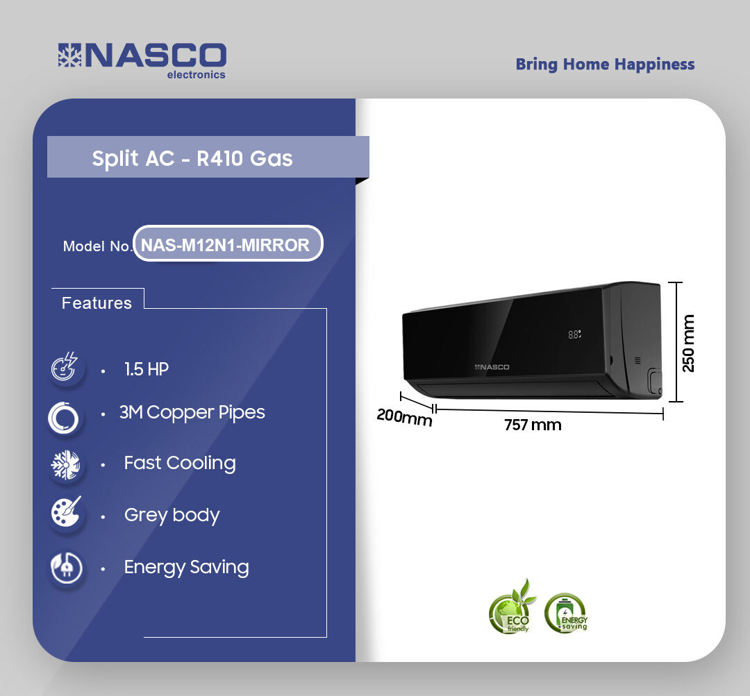 Nasco 12000BTU Split AC R410 Mirror NAS-M12N1-MIRROR