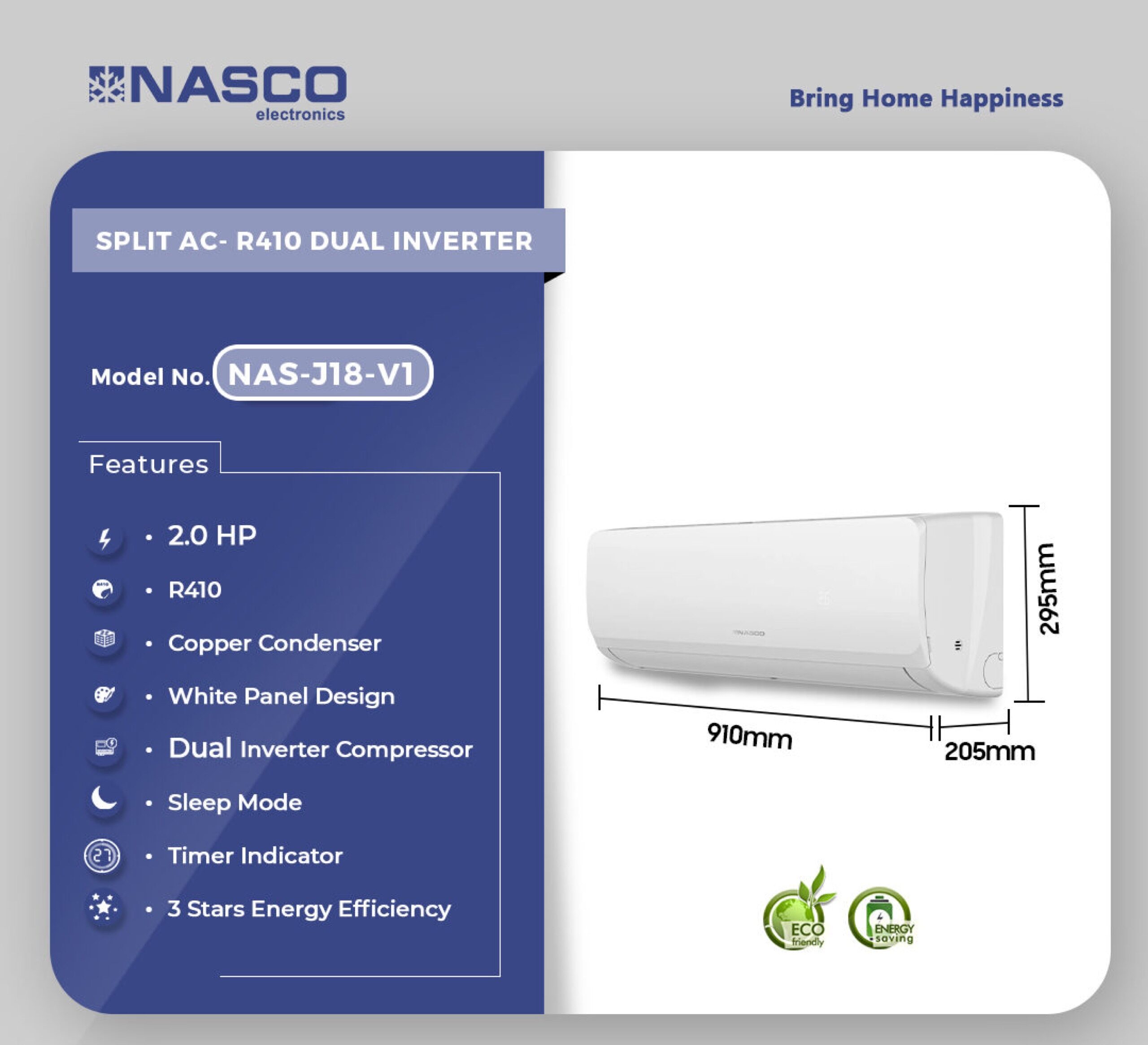 Nasco 18000BTU Split AC R410 Dual Inverter NAS-J18-V1