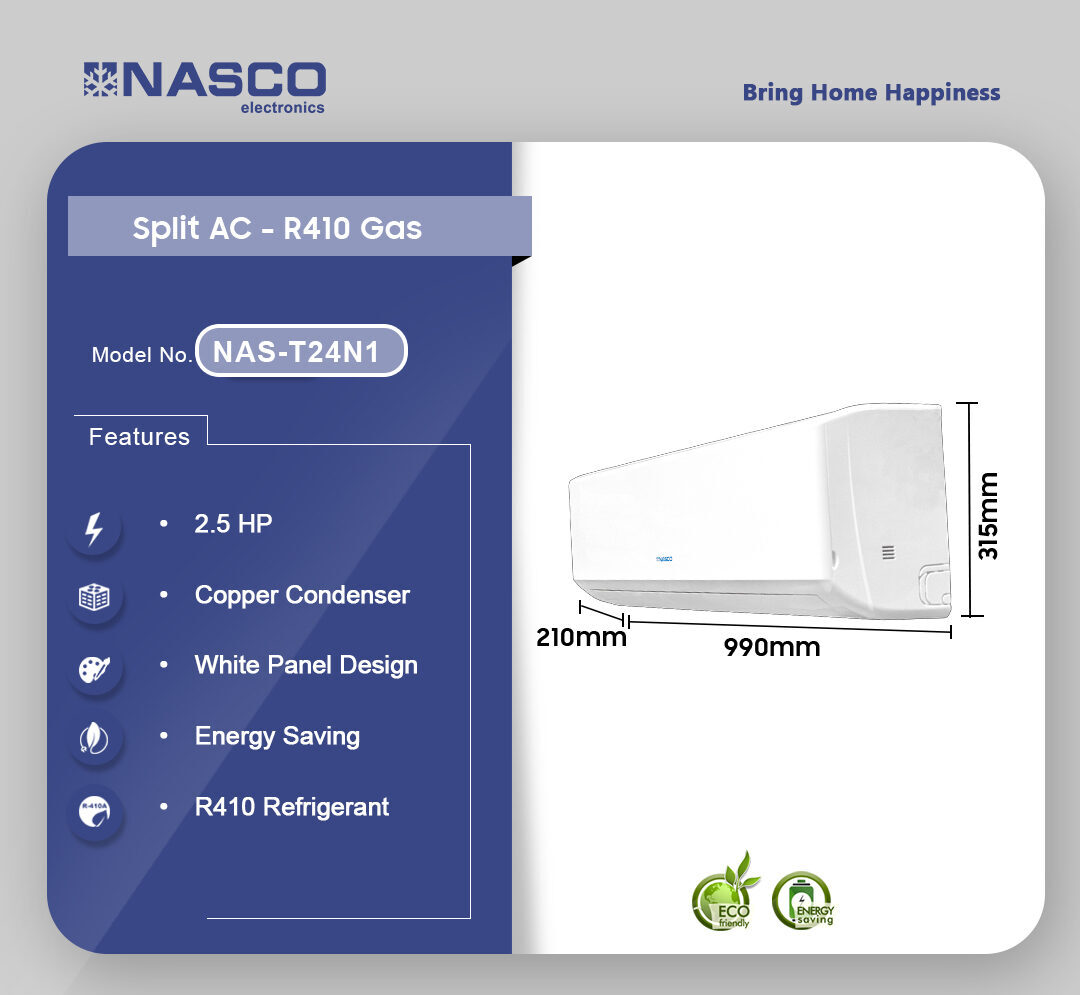 Nasco 2.5 Split AC R410 White NAS-T24N1